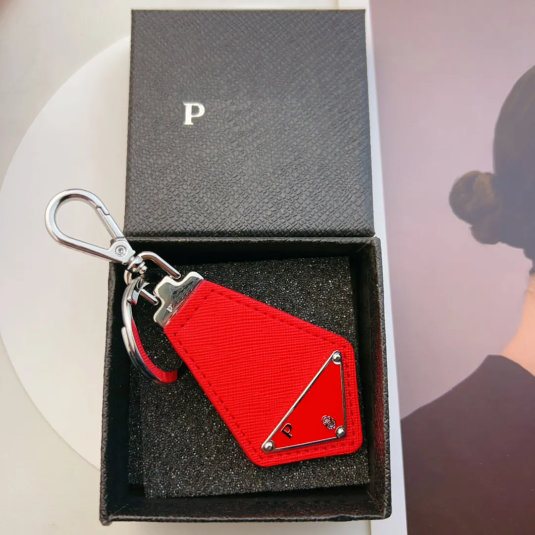 Pra Designer Triangle Chain Leather Temperament Versatile Style Fashion Design Keychain Top Quality Christmas Gift WITH BOX C28