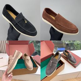 Designer Men Women Woven Suede Loafers Slip On Driving Shoes Metal Pendant Soft Moccasins Outdoor Daily Walking Casual Breathable Footwear Top Quality 739