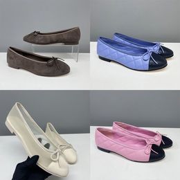 Designer Suede Ballet Flats Women Velvet Loafers Bow Mesh Sandals Dinner Dress Shoes Girls Boat Shoes 891