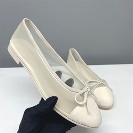 26P Mesh Flats Designer Women Ballerine Shoes Classic Bow Sandals Mesh Slides Cap Toe Ballet Flat Fashion Pumps Bridal Wedding Shoes 1057