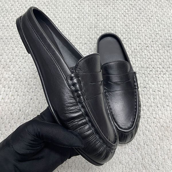 Premium Designer Mules Leather Ruched Penny Loafers Men Women Pleated Slippers Luxury Le Loafers Slip On Dress Shoes 1137