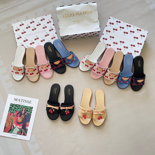 Louis Vuitton x Takashi Murakami Lily Flat Mule Wide Strap Flat Slide Sandals For Women Open Toe Casual Beach Vacation Slip On Slippers Multiple colors
