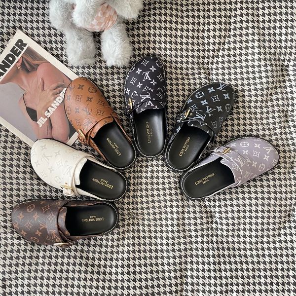 Louis Vuitton Cosy Flat Comfort Clog Easy Mule Women Gold Luxury Monogram Print Slipper Soft Flat Sole Outdoor Casual Walking Slippers Multiple colors