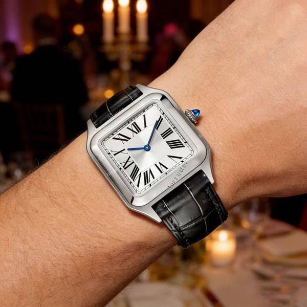 Fashion couple watch Italy imported calfskin ultra-thin design 7.5MM thickness inlaid sapphire gift fast transport