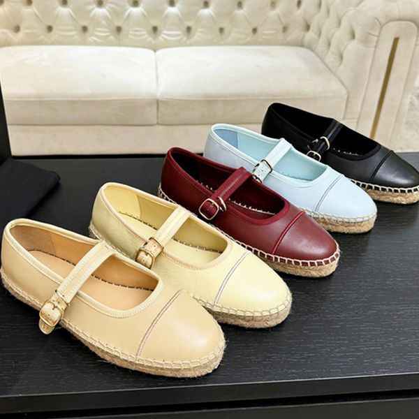 Designer Mary Janes Shoes Espadrilles Loafers Leather Ballet Flats Round-toe Women Dance Shoes Round Toe Flat Sandals Women Loafer Mules 1082
