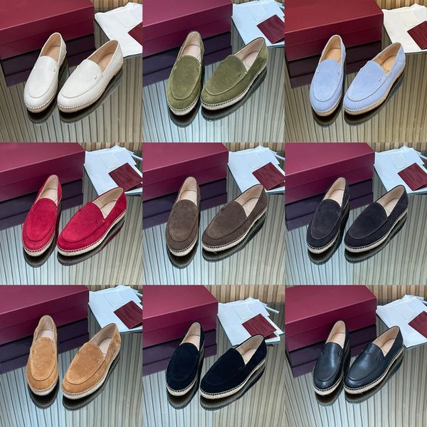 2026 New Women's Chic Espadrille Flats Designer Loafers Straw Woven Slip-On Slippers Soft Suede Leather Casual Summer Shoes 1034