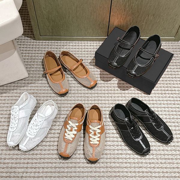 Designer Kiga Sneakers Ballet Flats In Crochet Knit Calfskin Casual Dress Shoes Medor Studs Breathable Comfortable Outdoor Shoes 787