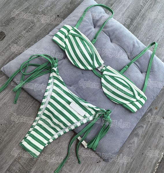 Designer Striped Triangle Bikinis Swimwear Brand Women Sexy Halter Cup Up Beach Swimsuit Luxury Summer Pool Party Tankinis Bathing Suit